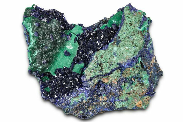 Sparkling Azurite Crystals with Fibrous Malachite - China #350793